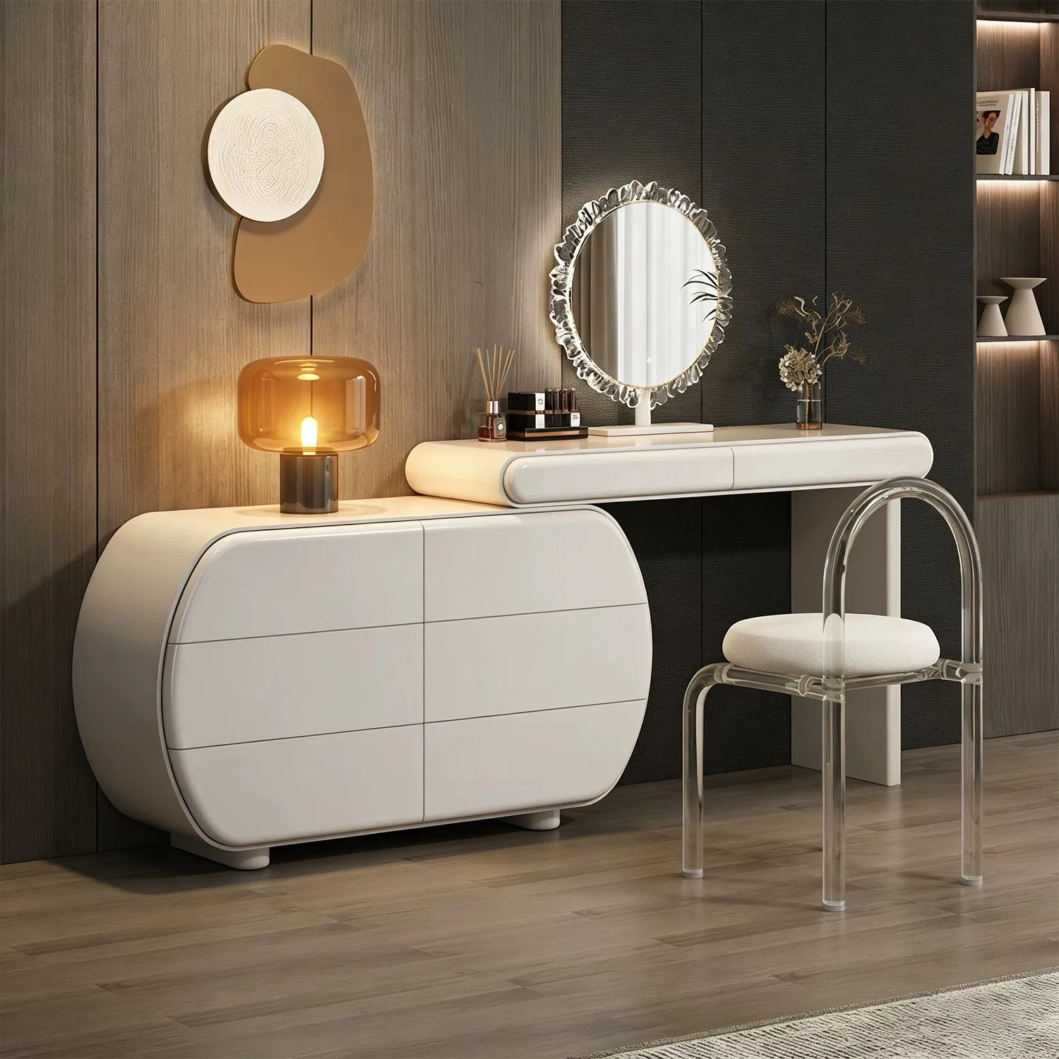 Dresser, chest, integrated master bedroom, bedside makeup table, mirror storage cabinet