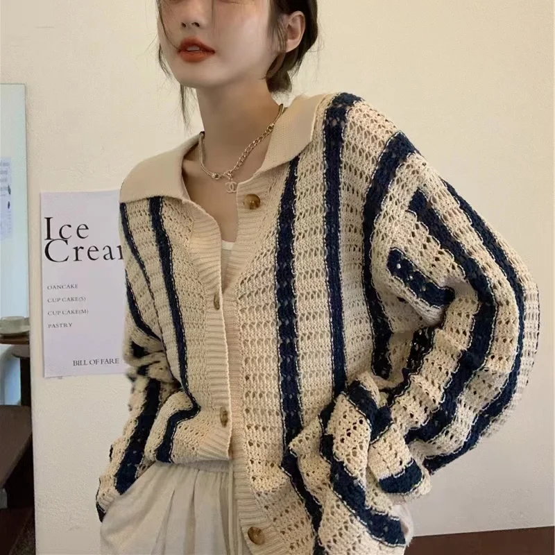 

Женский ленивый трикотаж с вырезами, свободная верхняя одежда, свитер, кардиган, весна-осень-зима, повседневный, удобный для похудения