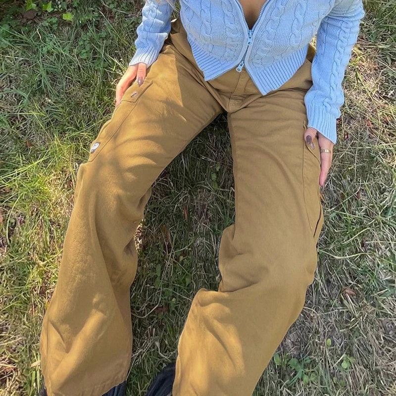 

Women's Casual Pants Solid Color Summer Autumn Girls Vintage Style Long Straight-leg Trousers with Pockets for Shopping Dating