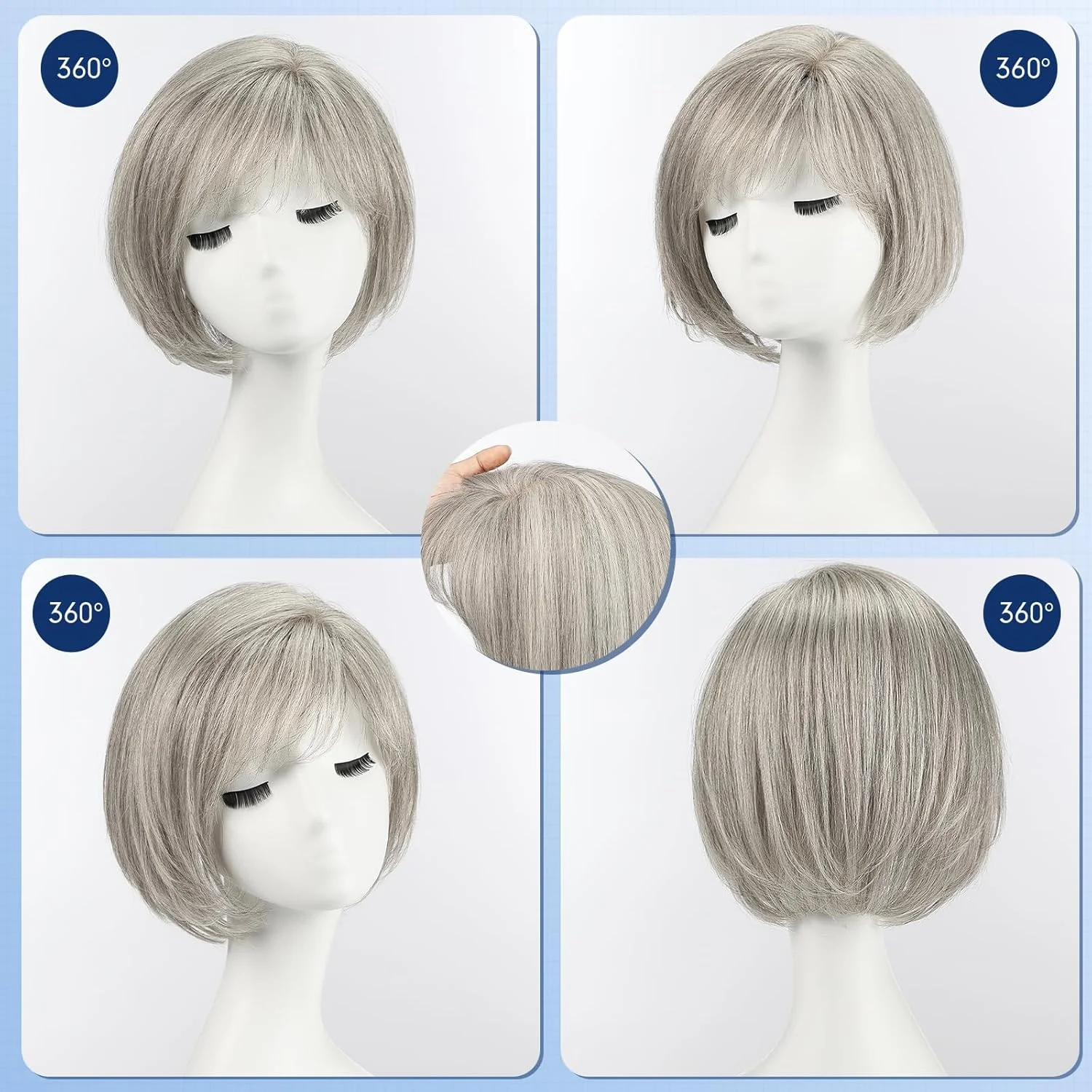 رمادي الجانب جزءت قصير بوب مع الانفجارات 6.5x6.5 بوصة قاعدة الحرير 10 بوصة مستقيم ريمي الشعر البشري توبر للنساء يغطي جذور رمادية