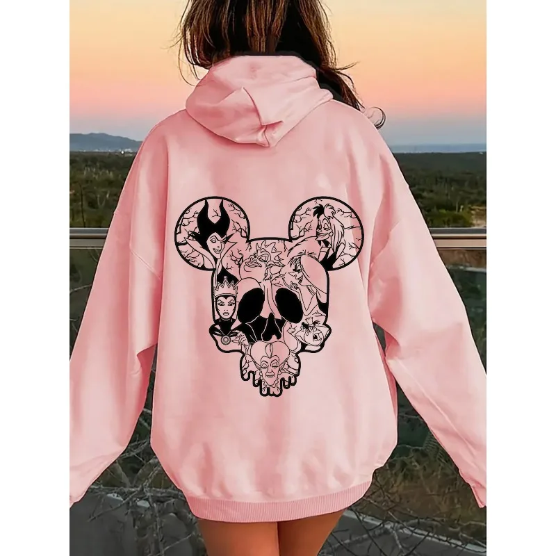 ديزني القوطية نمط ميكي الجمجمة طباعة شعبية ملابس الشارع عارضة وعصرية للرجال والنساء في الخريف والشتاء
