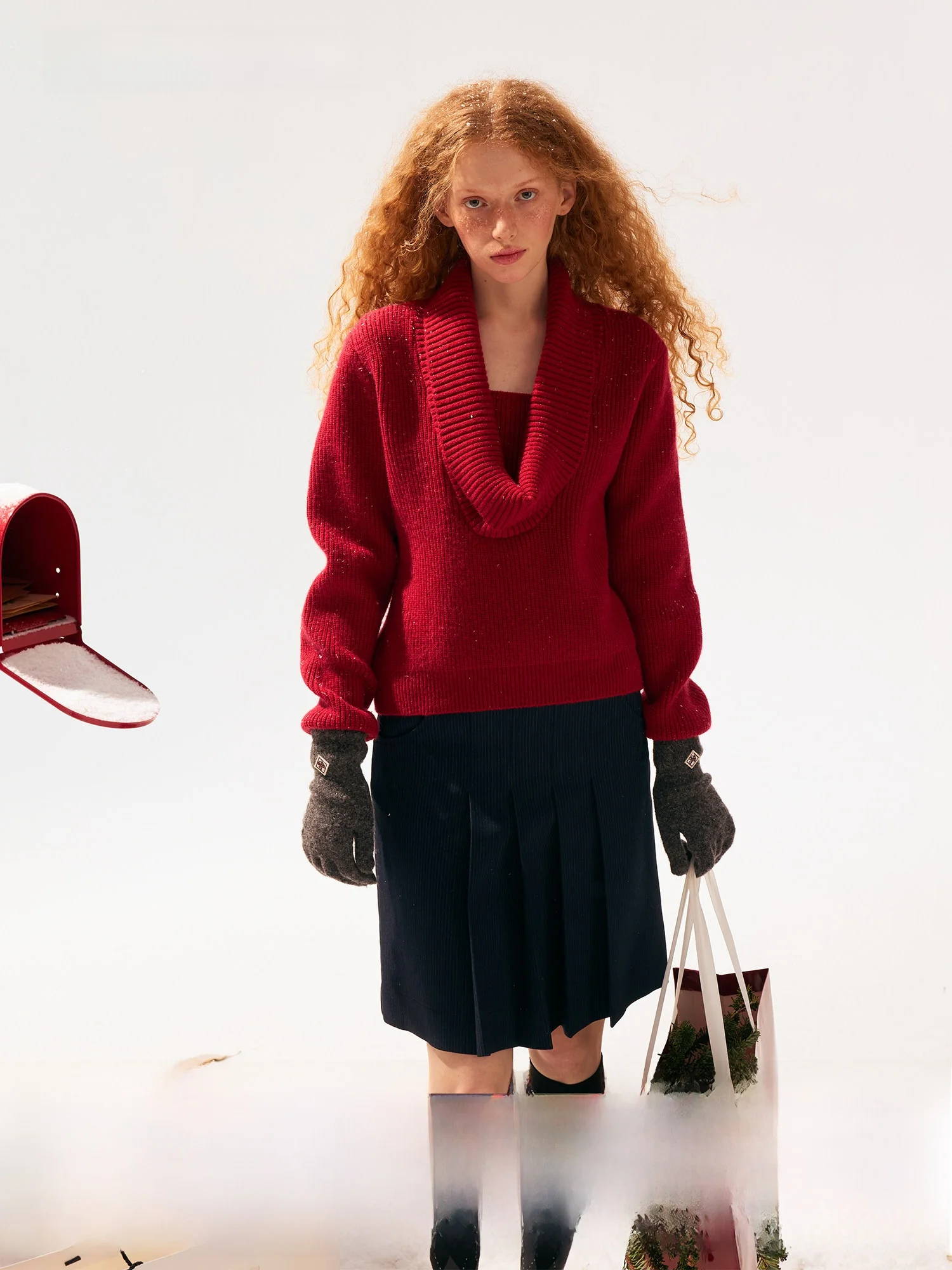 

SereneEase New Year Red Two-Way Wear Knitted Sweater Women's Autumn Winter New Sle Warm Color Overhead Knitted Top