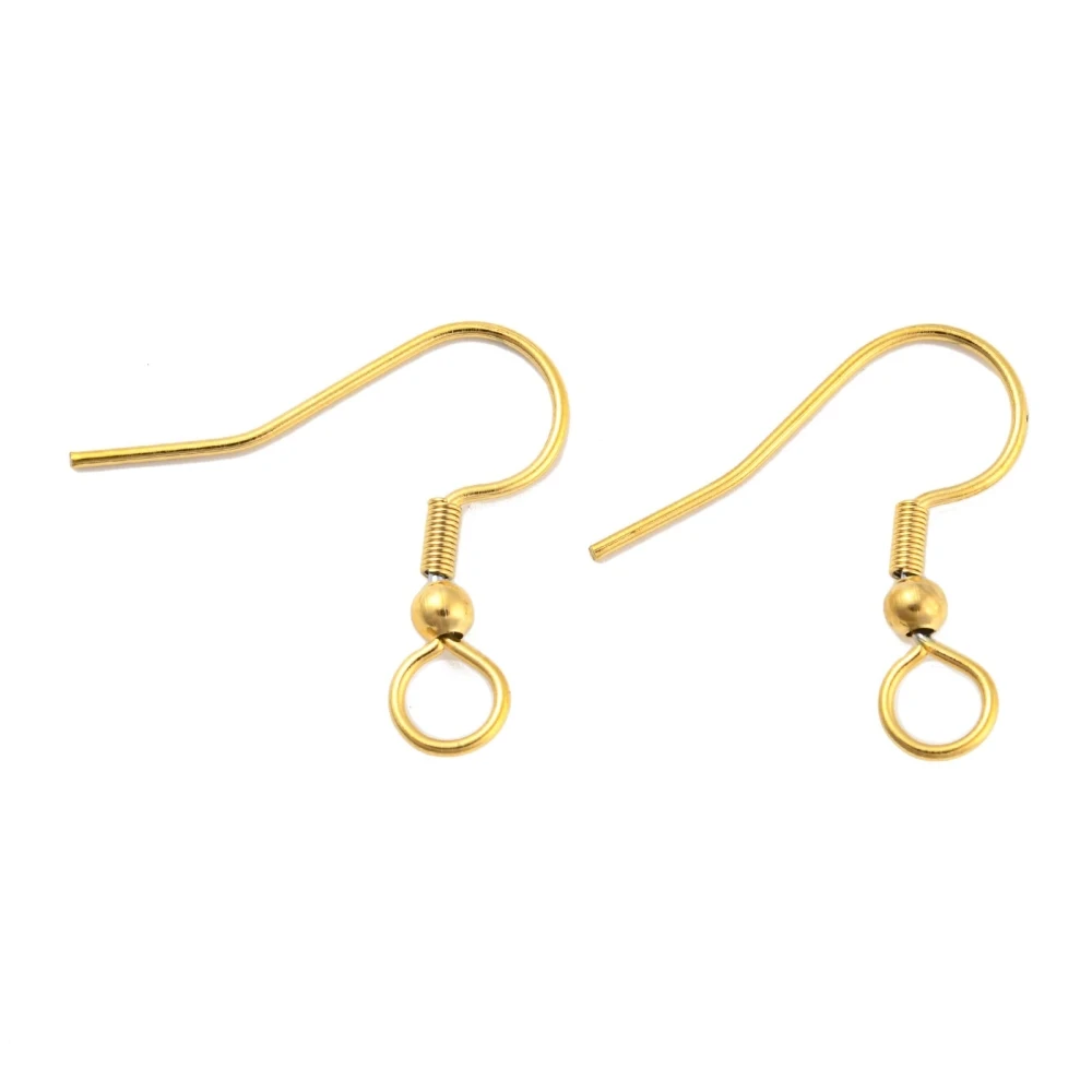 

100Pcs 304 Stainless Steel Earring Hooks, French Hooks with Coil and Ball, Golden, 21 Gauge, 22x23x3mm, Hole: 4mm, Pin: 0.7mm