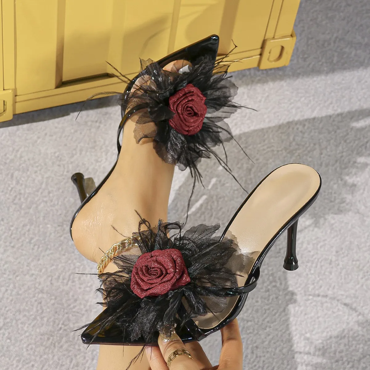 

Женские летние сандалии с цветочным принтом, модные туфли на высоком каблуке, корейский стиль, трендовая повседневная обувь