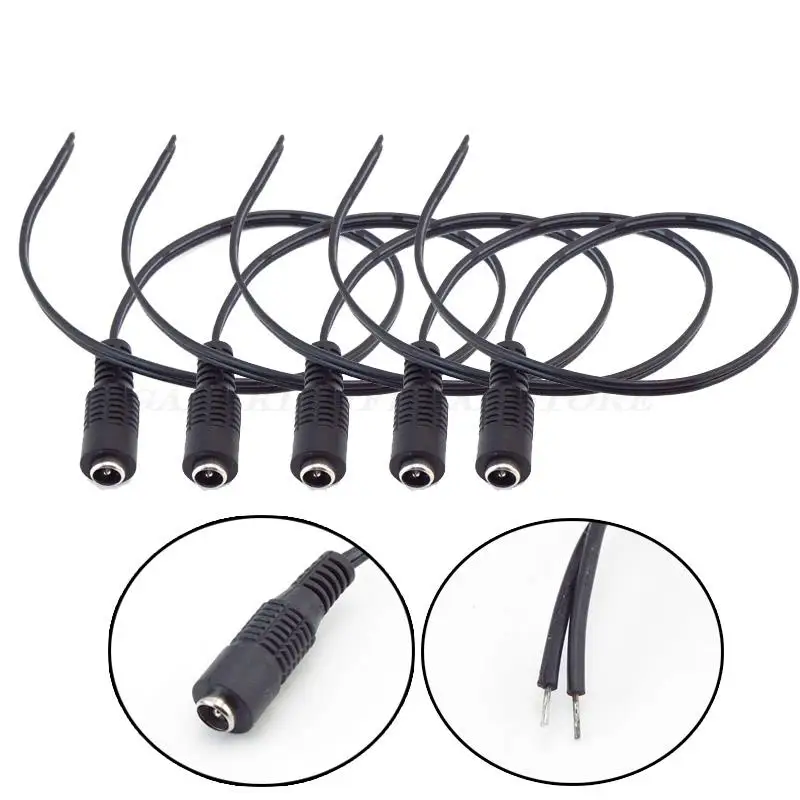 5pcs DC Feminino Cabo de alimentação 12V Plug DC Cabo adaptador Conector para CCTV Camera LED Strip Plug 5.5*2.1mm