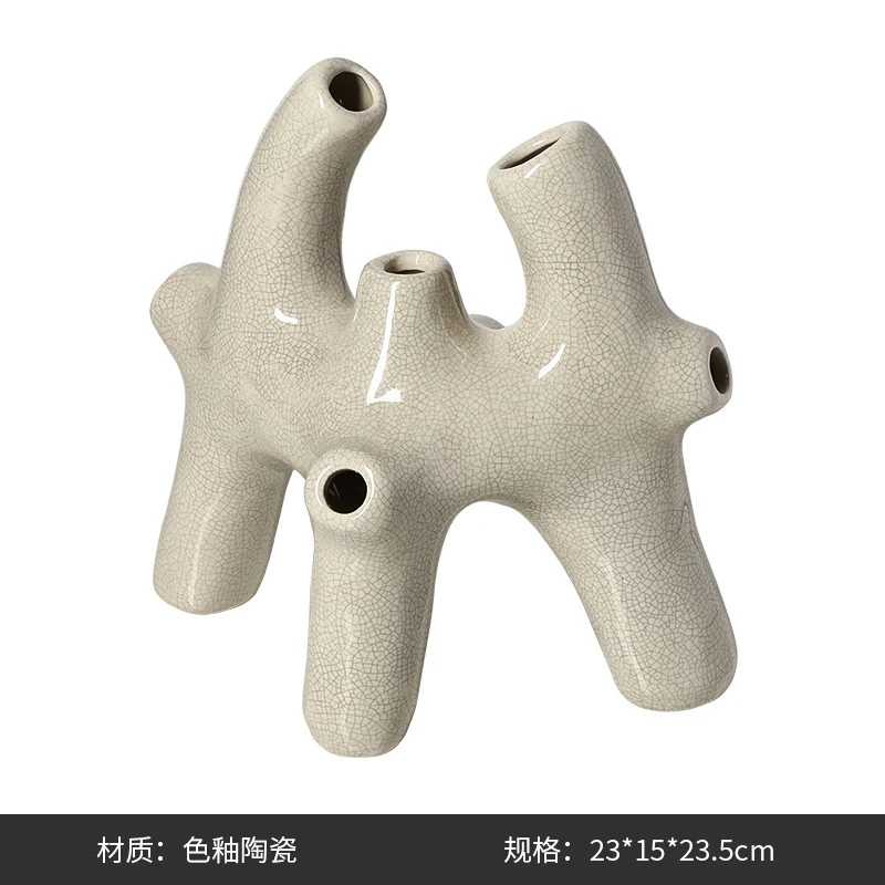 Nordic Modern Abstract Art Three-Legged Coral Ceramic Ornament for Home and Hotel Decoration, Cabinet Craft