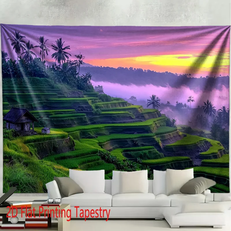 Tropical Rice Terrace Landscape Tapestry Boho Wall Hanging Sunset Jungle View Decor Large Size 180x280cm Paradise Art Room Decor