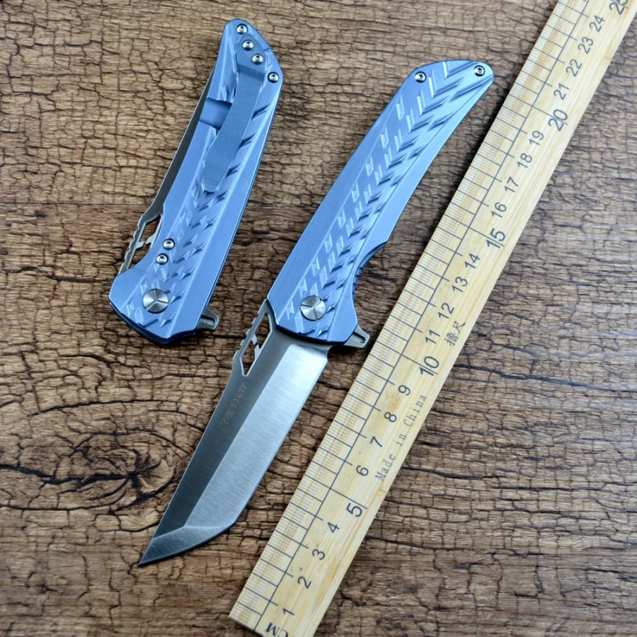 

Y-START Folding Pocket Knives S35VN Blade Blue Titanium Handle Flipper Hunting Outdoor Camping Utility LK5019
