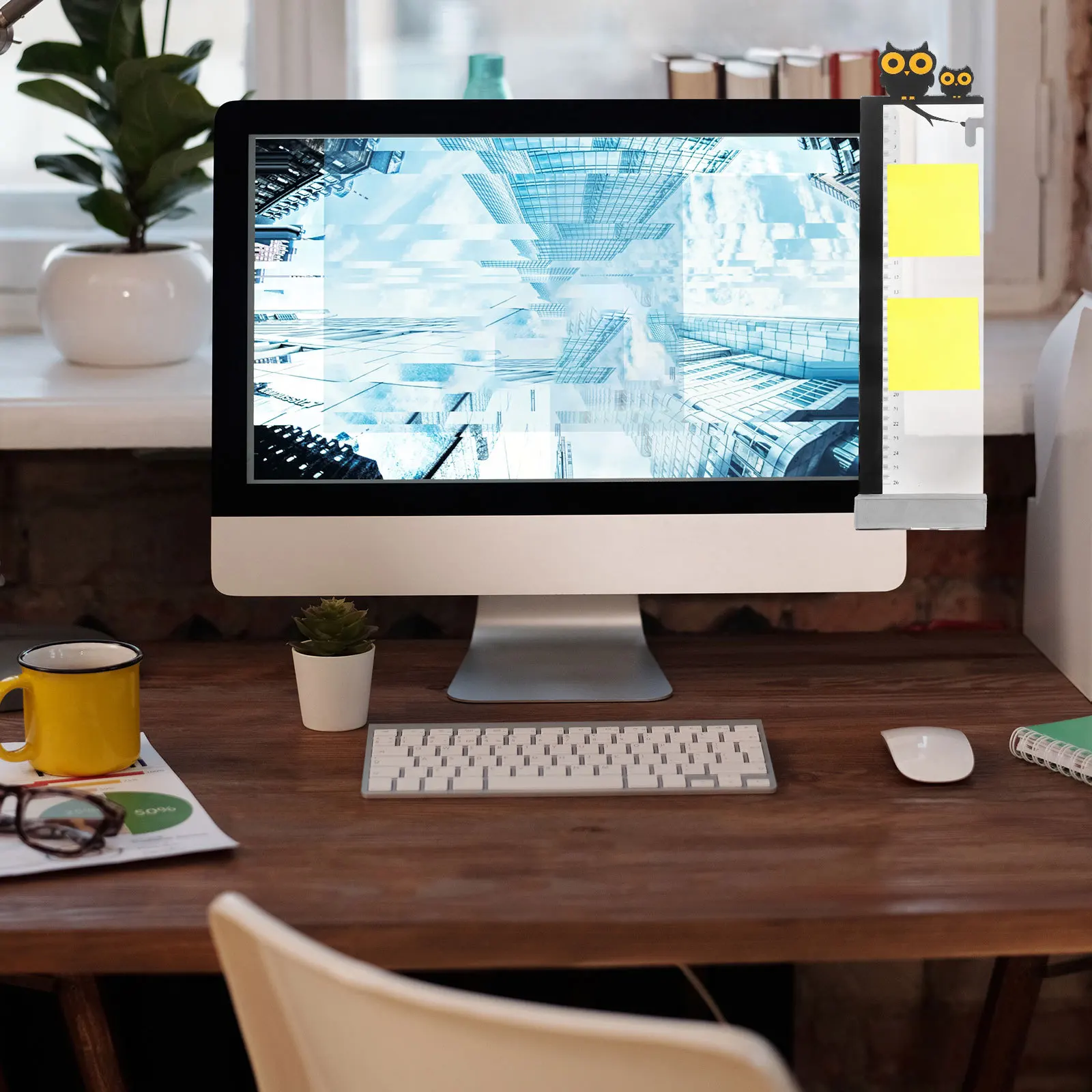 

2Pcs Computer Monitor Side Panel Acrylic Memo Pads Cat Design Sticky Boards Left and Right Display Note Board Measurement