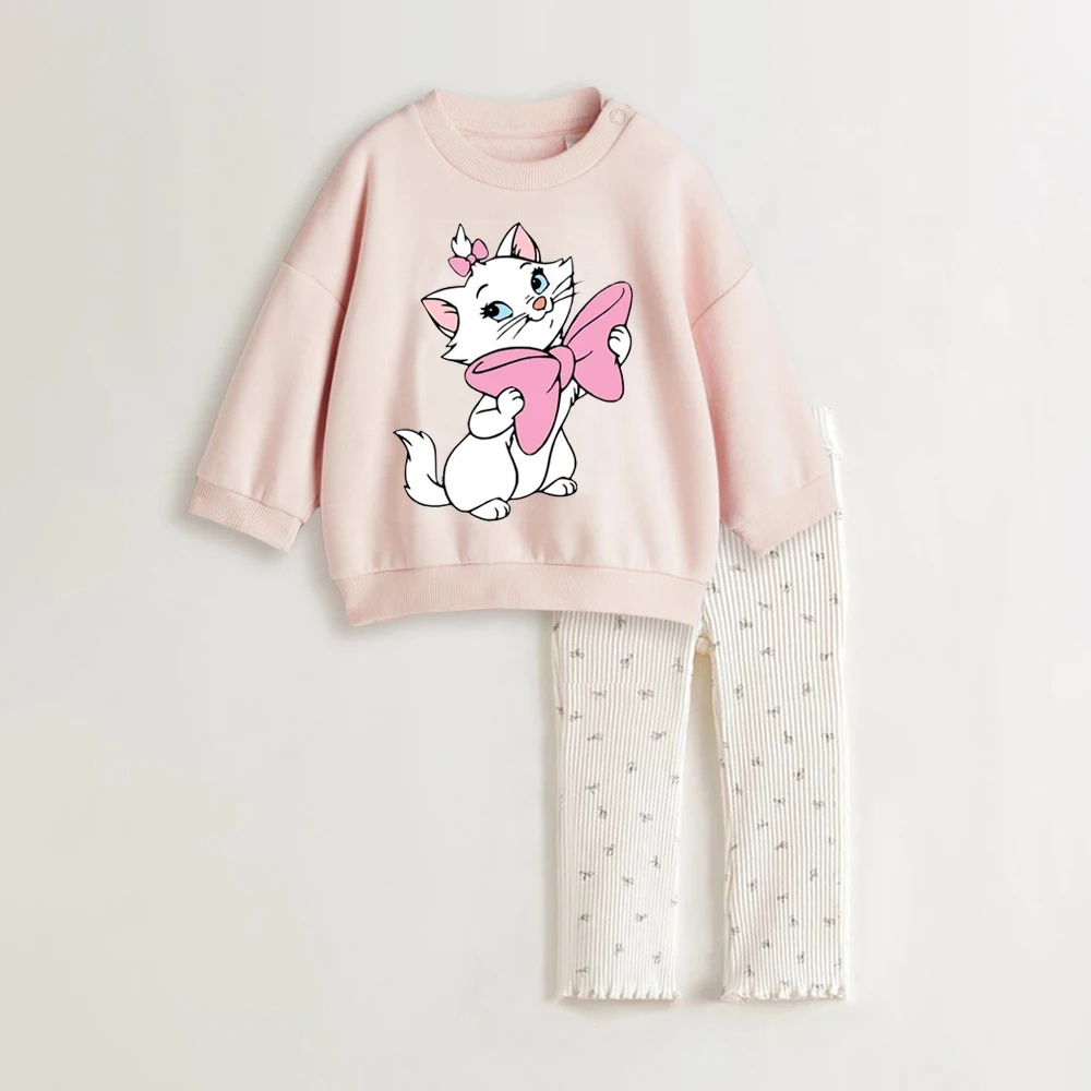 2 قطع الكرتون طفلة الملابس القطنية المطبوعة طويلة الأكمام أعلى + بانت الاطفال فتاة الملابس دعوى