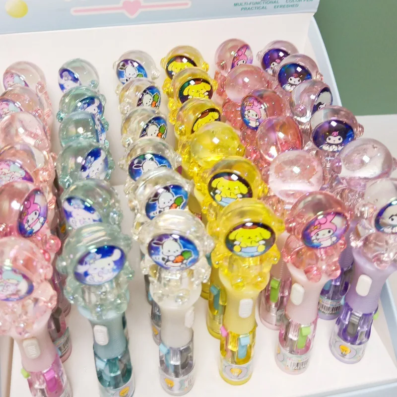 36pcs/lot Crystal Sanrio Light Ballpoint Pen Cute Melody Pochacco Kuromi 4 Colors Ball Pens School Office Supply Stationery Gift