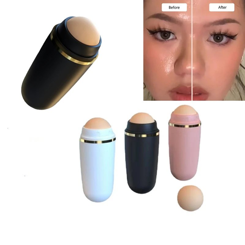 Face Oil Absorbing Roller Natural Volcanic Stone Blemish Remover Face T-zone Oil Removing Rolling Stick Ball Facial Cleaning