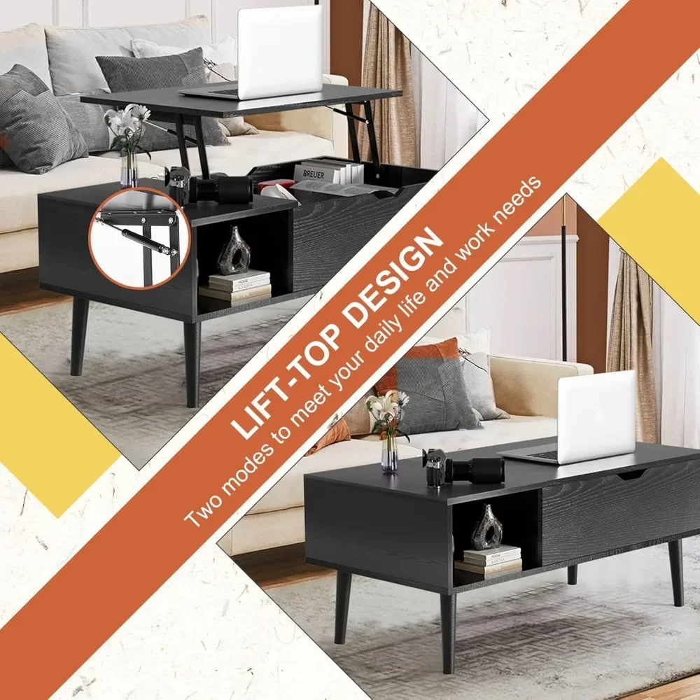 Lift-Top-Couchtisch für Wohnzimmer, Sofa-Schreibtisch für Laptop, verstellbar, Aufbewahrungsmöbel mit erhöhter Tischplatte und verstecktem Fach