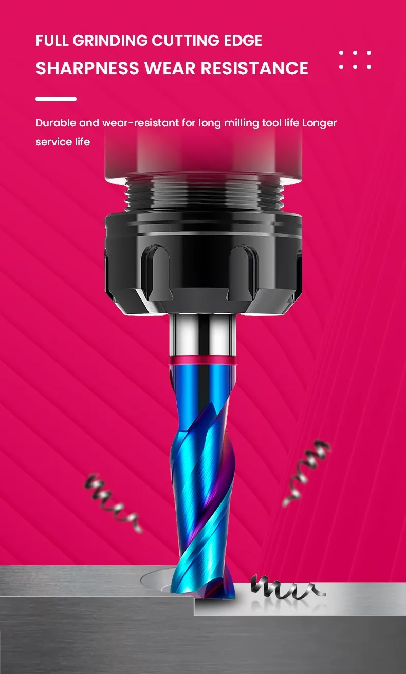 SHAZAM TGP-HRC70 2F Schaftfräser aus Hartmetall mit blauer Beschichtung für CNC-Maschinen, Farbring-Fräser – Detail 9