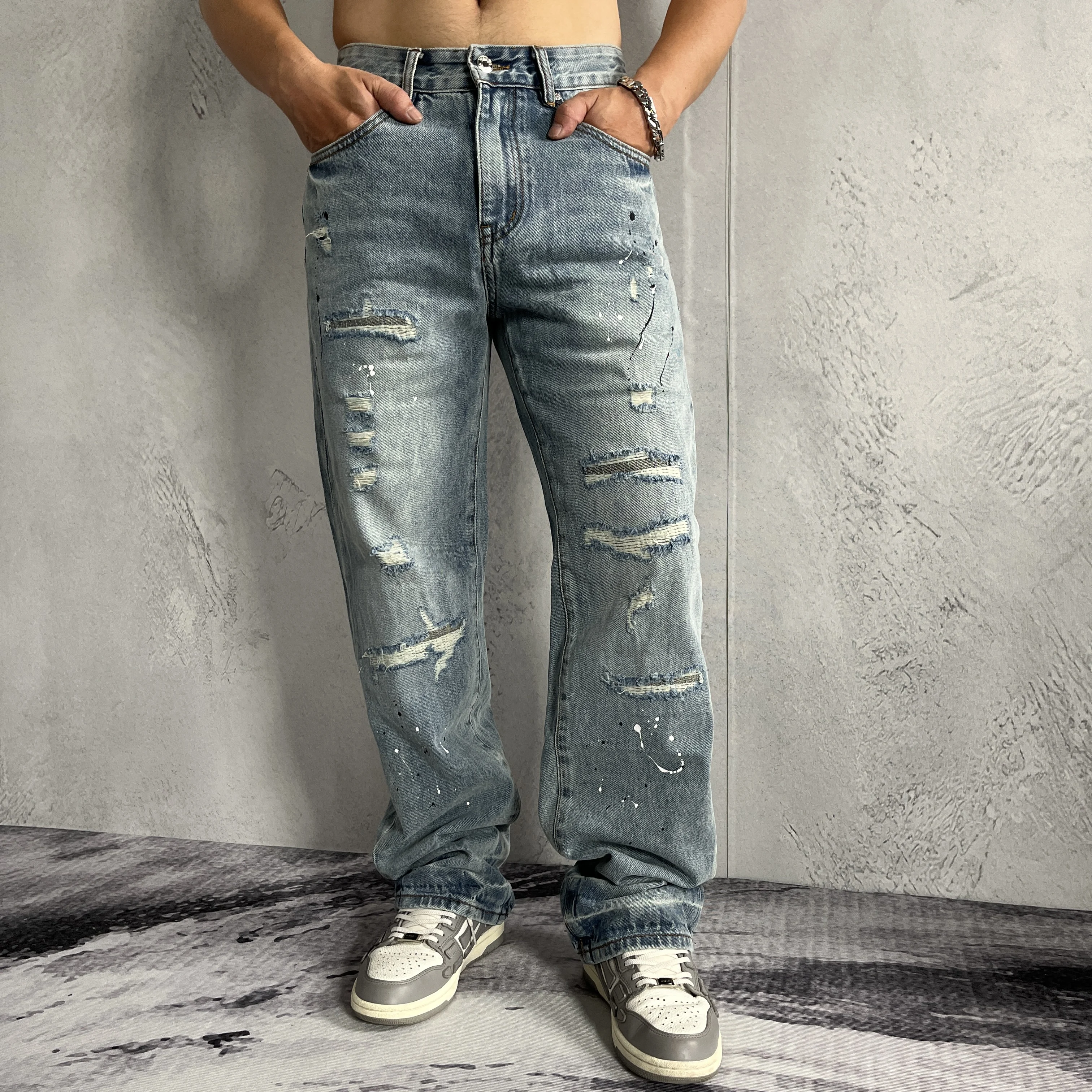 

WK17 BLCG High Waist Super Quality Loose Fitting Denim Pants Heavy Thick Unisex Fashion Stylish Jeans