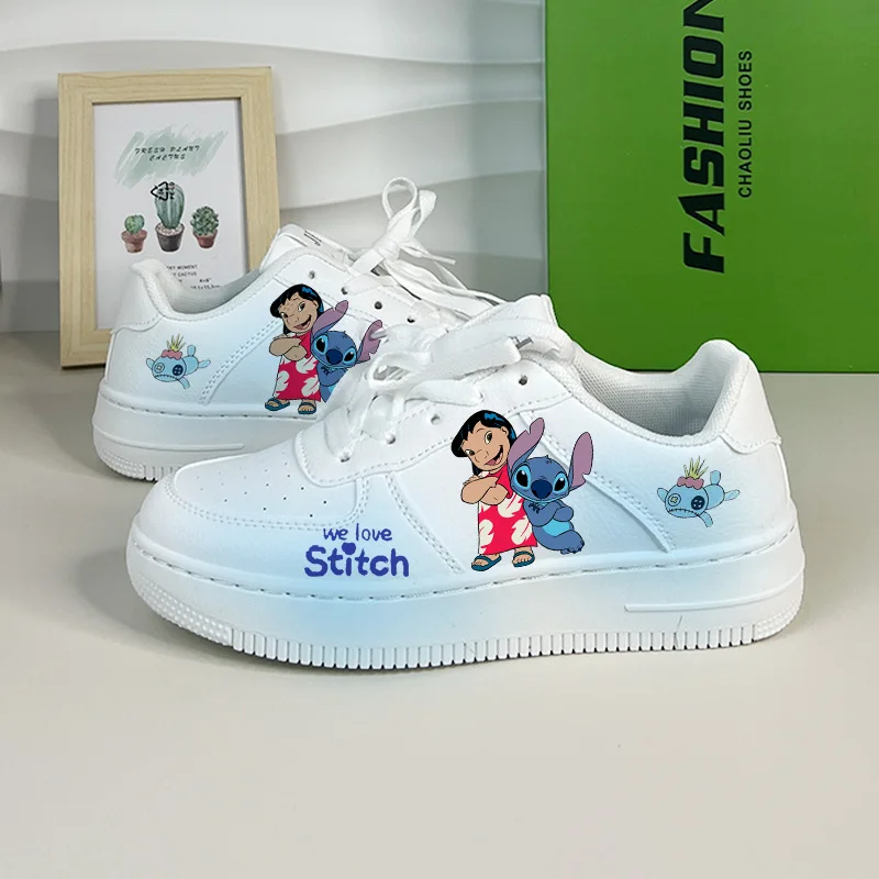 

Kawaii Disney Stitch Cartoon Couple's Casual Shoes Lolita Spring and Autumn Off White Shoes Skateboard Versatile Casual Sneakers