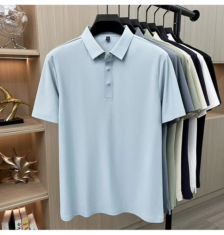 Herren Sommer Business Casual Poloshirt - Eisseide Schnelltrocknend Atmungsaktiv Locker Sitzend Kurzarm-T-Shirt – Detail 13