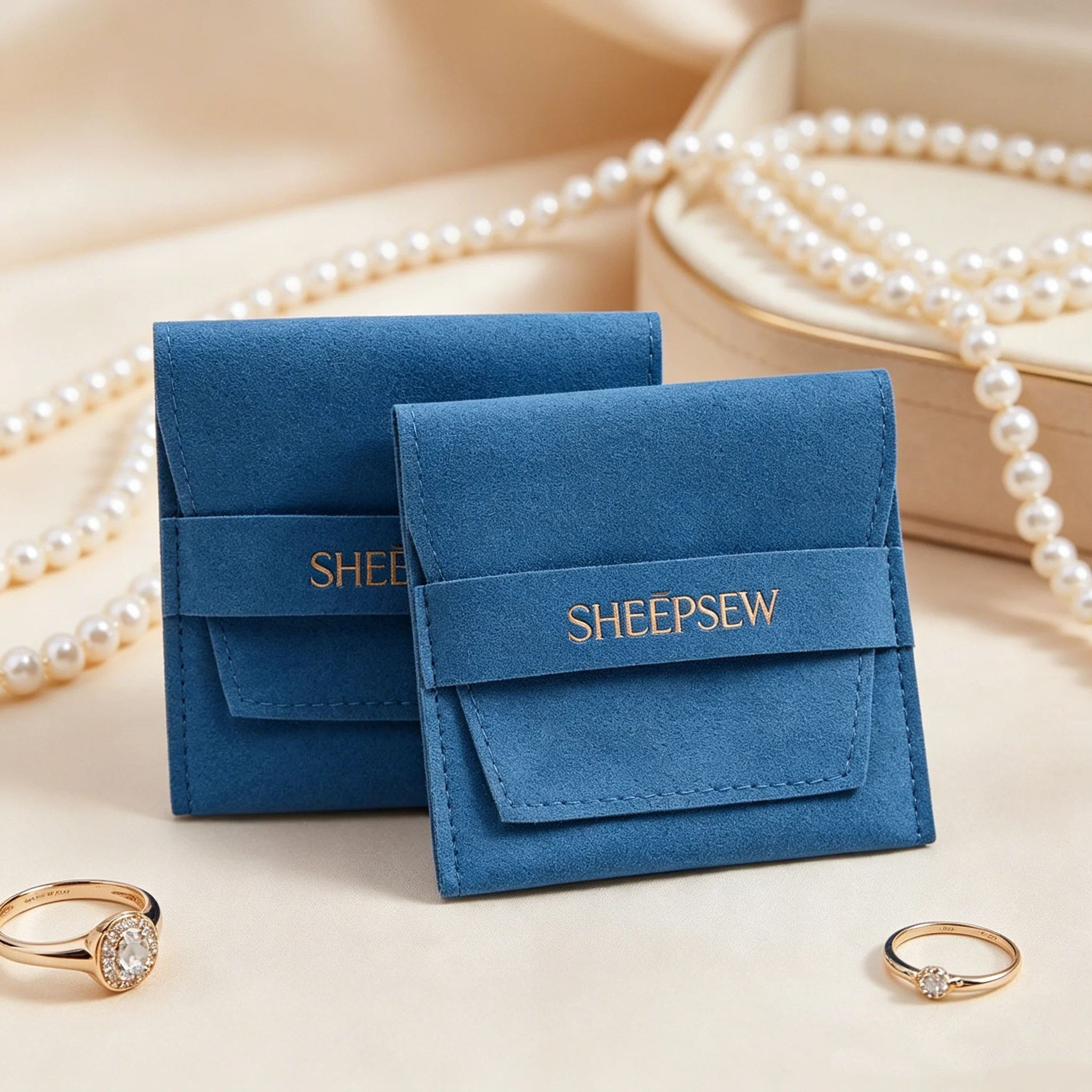 

50Pcs/Lot Custom Embossed Printing Microfiber Flap Jewelry Gift Bag Pink Luxury Microfiber Necklace Ring Earring Envelope Pouch