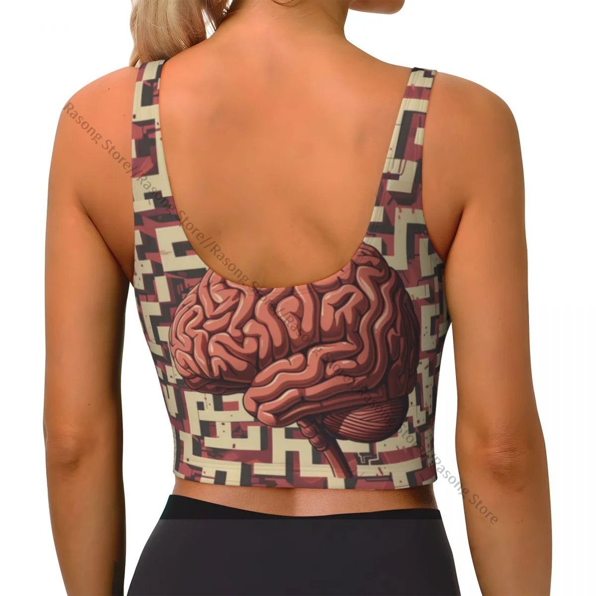 Women Sexy Sports Vest Human Brain Geometric Pattern Female Streetwear Sport Lingerie Tee Crop Top