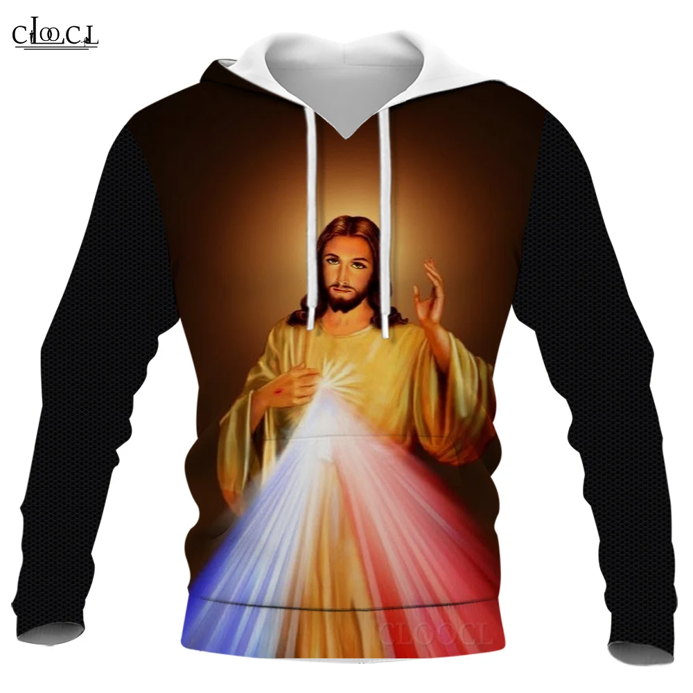 CLOOCL Men's Hoodie Autumn Winter Casual Pullover Tops Streetwear Christian Jesus Catholic Printed Drawstring Sweatshirt