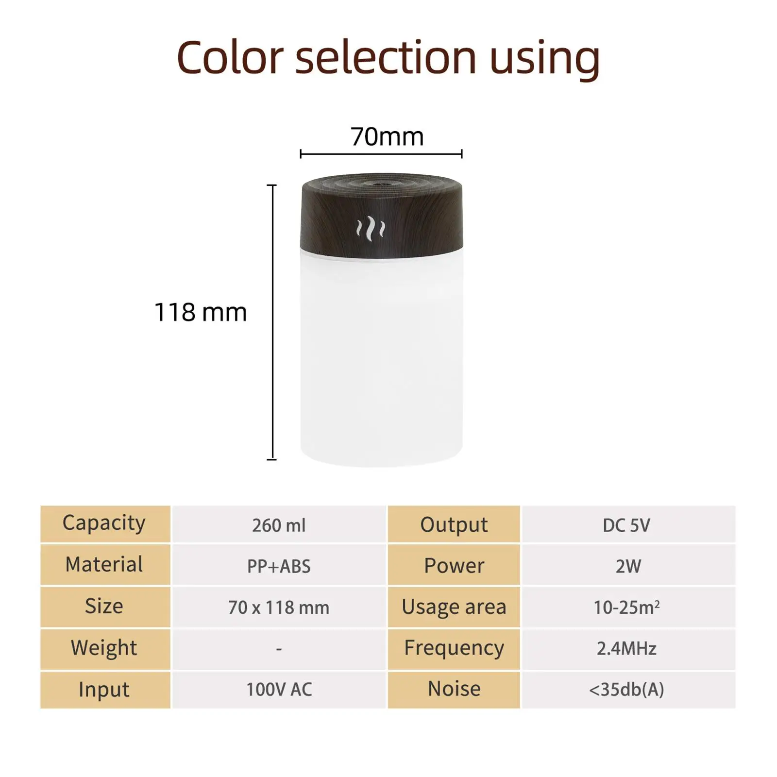 Humidificador de aire portátil de 260ml, luz nocturna para coche, USB silencioso, dormitorio, hogar y oficina