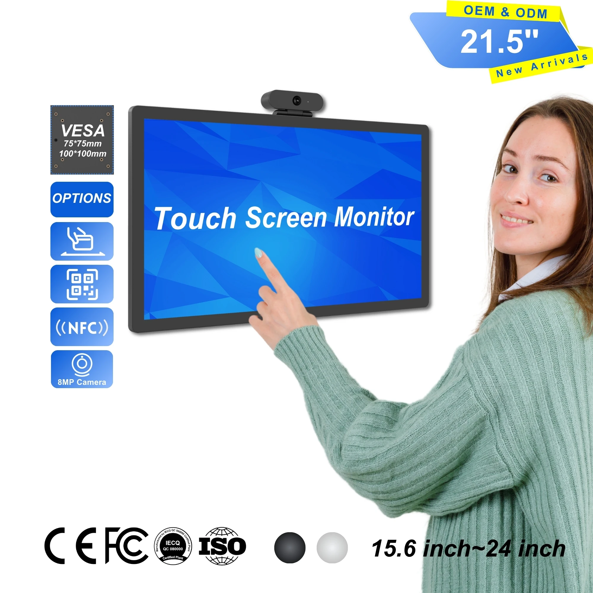 15.6" 21.5" 24" Inch Touch Screen Monitors Interactive Lcd Display Touchscreen Monitors Full HD Panel PC for Wall Mounted