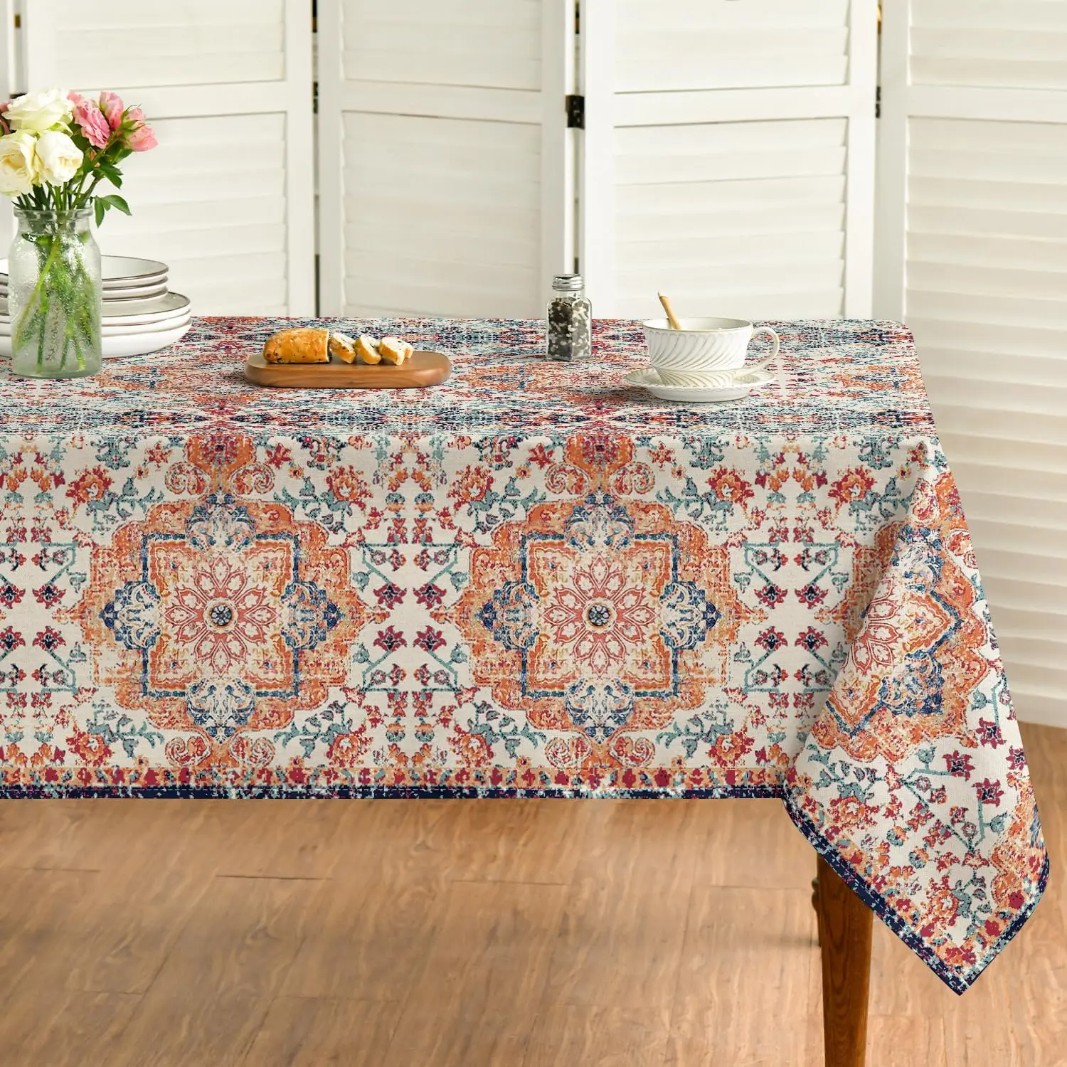 Boho Bohemia Style Rectangle Tablecloth Washable Vintage Country Rustic Farmhouse Fall Tablecover for Kitchen Dining Table Decor