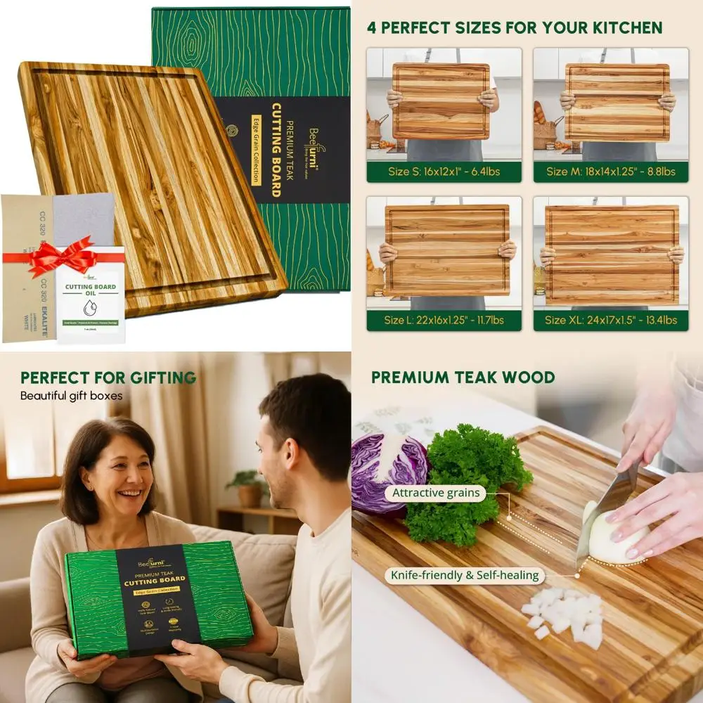 

Durable Teak Wood Cutting Board with Juice Groove and Hand Grip, Ideal for Kitchen and Butcher Use, 20x15x1.25 Inch Size