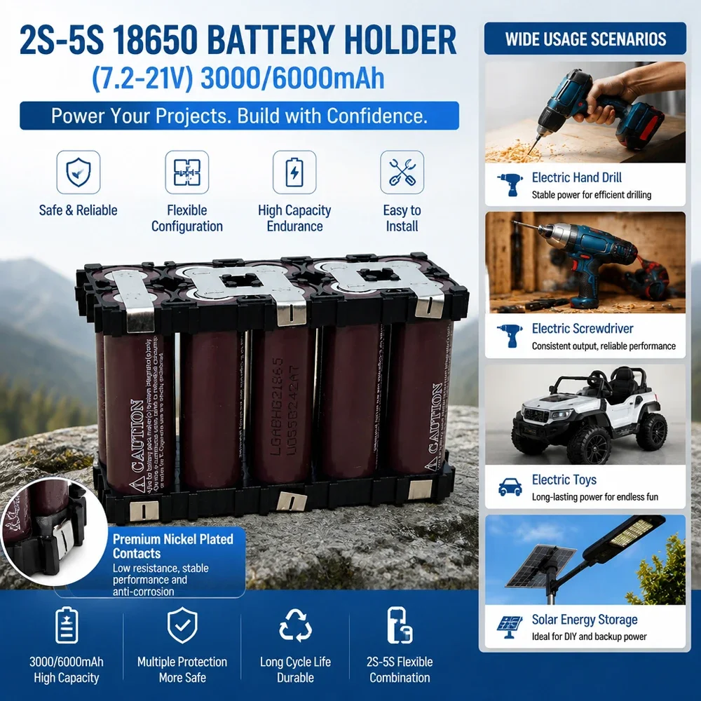 2S1P 3S2P 4S1P 4S2P 5S1P 5S2P 18650 HG2 Battery Pack Custom Battery Welding 3000mAh / 6000mah Battery Pack 7.4V to 25.2V