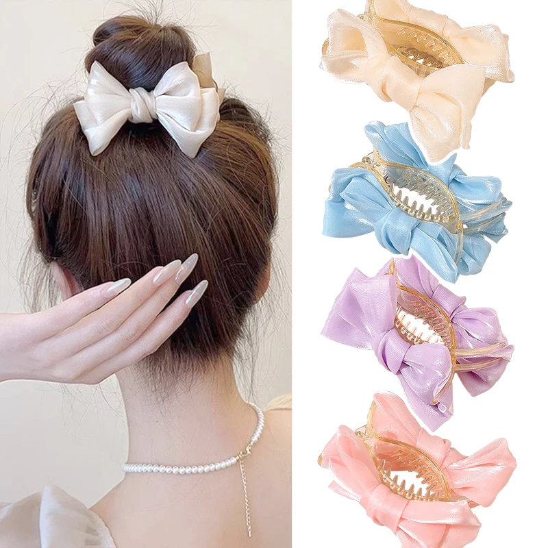 ใหม่Elegant Bow Pill Head Gripคลิปเกาหลีคลิปผมหญิงหางม้าBraidคลิปแฟชั่นHeaddressสําหรับผู้หญิงหญิง