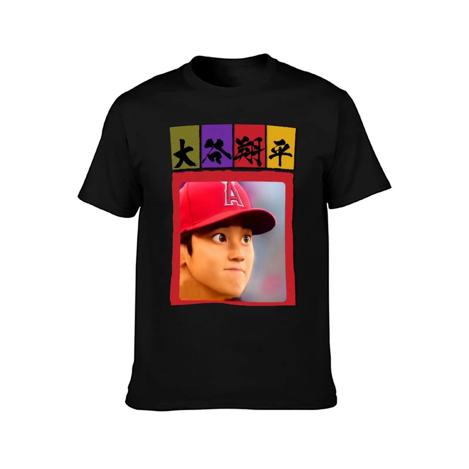 Cartoon-style Shohei Otani with Japanese Kanji T-Shirt Plus Size All Match Tee Shirt T-Shirt