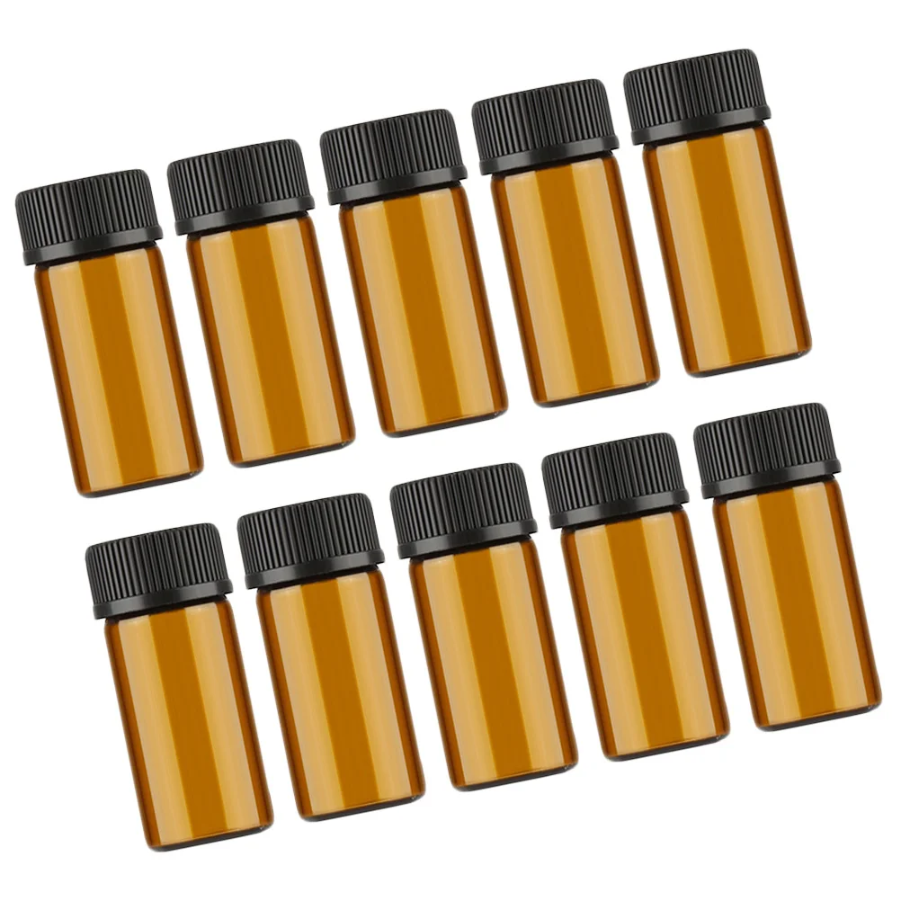

10Pcs Glass Vial Bottles Mini Dark Brown Small Perfume Bottles Essential Oils Chemistry Leakproof Grain Lid Hole Plug