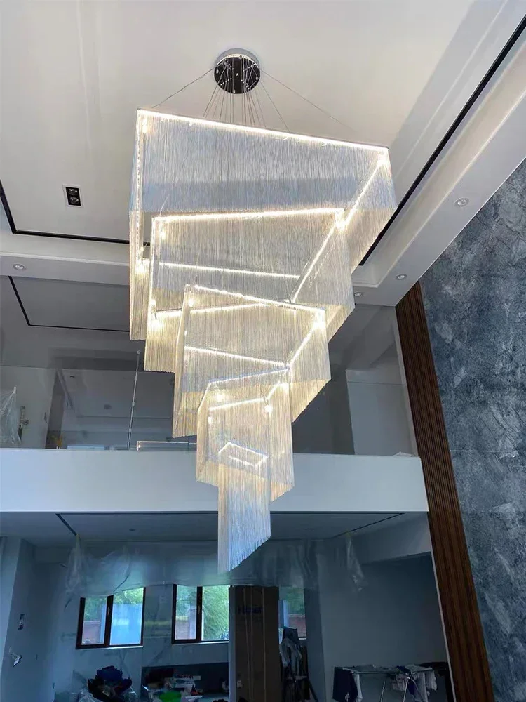 

Luxurious Led Square Modern Chandelier Gold/Silver Hanging Lamp For High Ceiling Living Room Lobby Staircase Large Chandeliers