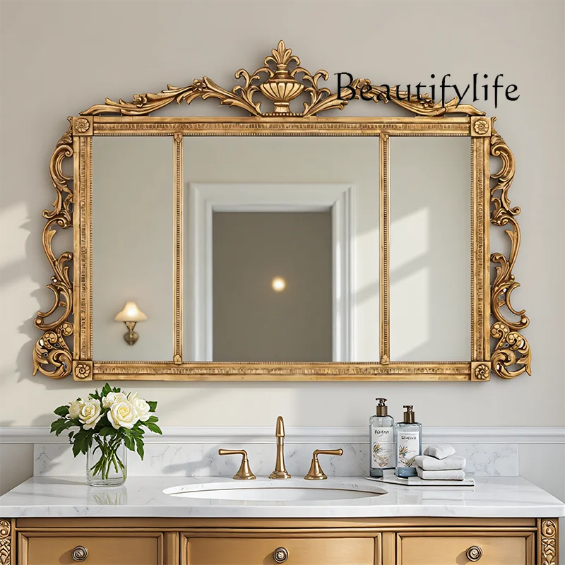 

French retro wall-mounted three-sided bathroom mirror European-style washstand vanity mirror wall-mounted American