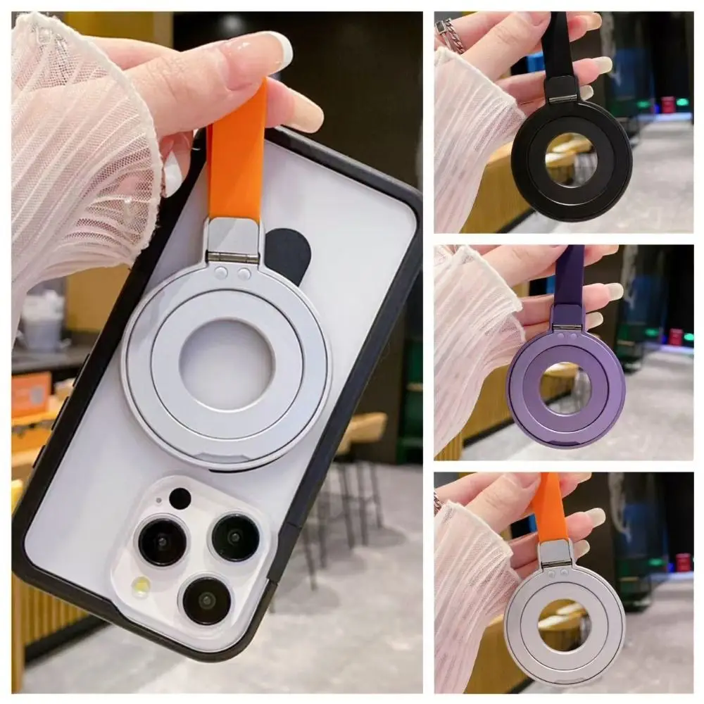 Penyangga Ponsel Magnetik Kuat dengan Tali, Penyangga Cincin Ponsel dari Alloy, Desain Peredam Getaran Tanpa Lem, Penyangga Meja