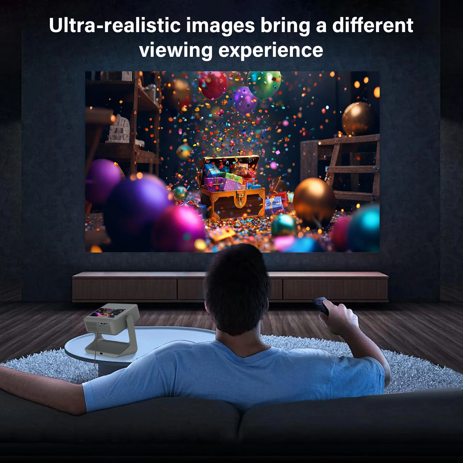 Proyector portátil 4K: pantalla dual, compatible con táctiles, juegos y karaoke, HDMI/USB, BT/WiFi, perfecto para cine en casa y fiestas