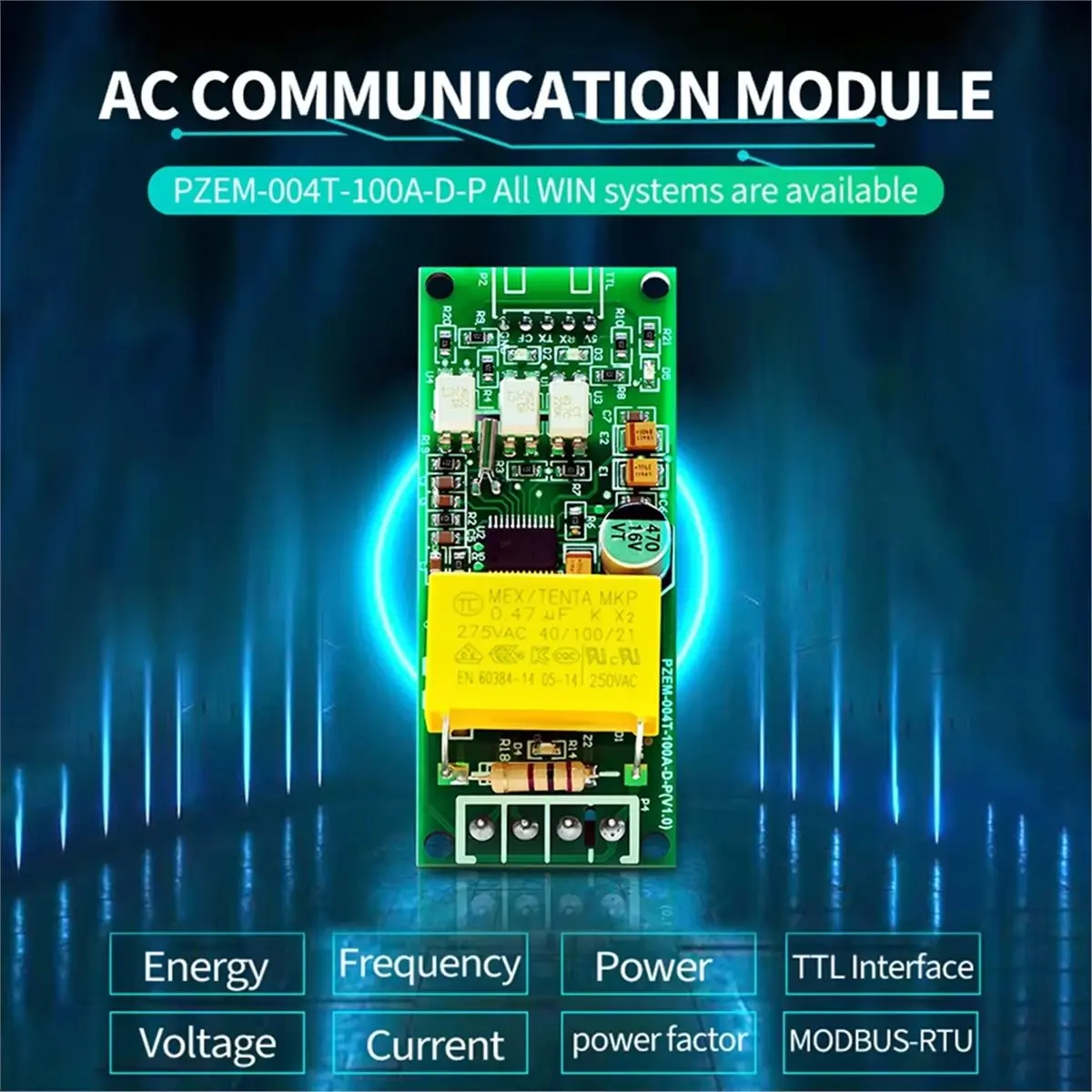 A003 PZEM-004T AC Digital Voltmeter Ammeter Wattmeter Power Frequency Test Module TTL Serial Pin Array Version B