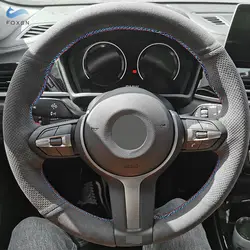 Car Inner Steering Wheel Cover For BMW M Sport F30 F32 F34 F20 F45 F10 F12 F48 F15 F16 F25 F26 Suede Leather Trim red blue line