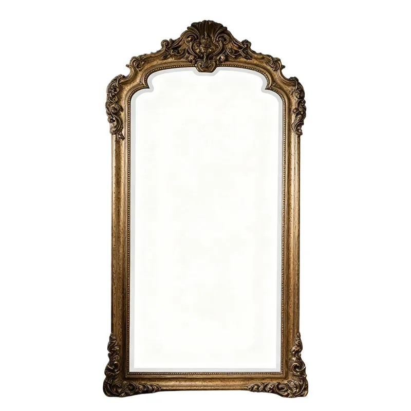 French Retro Full Length Mirror Medium Antique European Carved Floor to Ceiling Mirror for Cloakroom Clothing Store Fitting