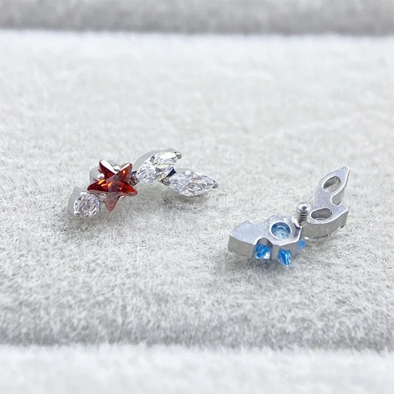 F136 Titan Stern Pferdeauge Zirkonia Lippenpiercing Ring Innengewinde Labret Tragus Helix Knorpel Nase Schmuck Ohrringe – Detail 5