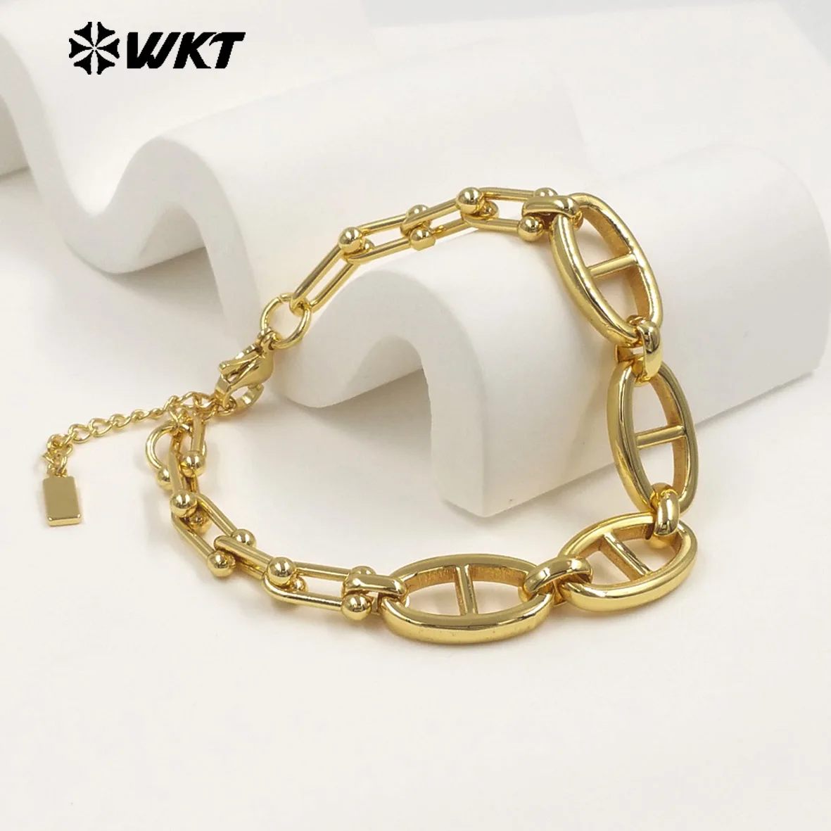 WT-JF379 Unique Multi Designs 18K Gold Plated Charms Splicing Chain Metal Bracelet For Women Fashionable Matching Accessory
