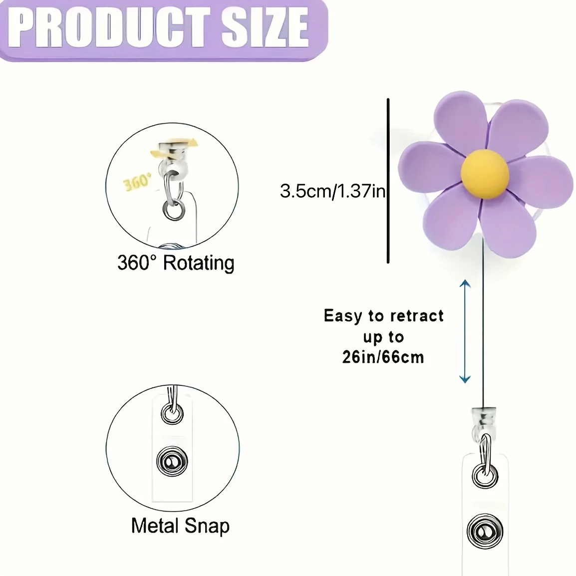 Clips expandibles para insignia de flores 3D, 4 Uds., con cuerda de nailon duradera para médicos, enfermeras, estudiantes, oficina y regalos