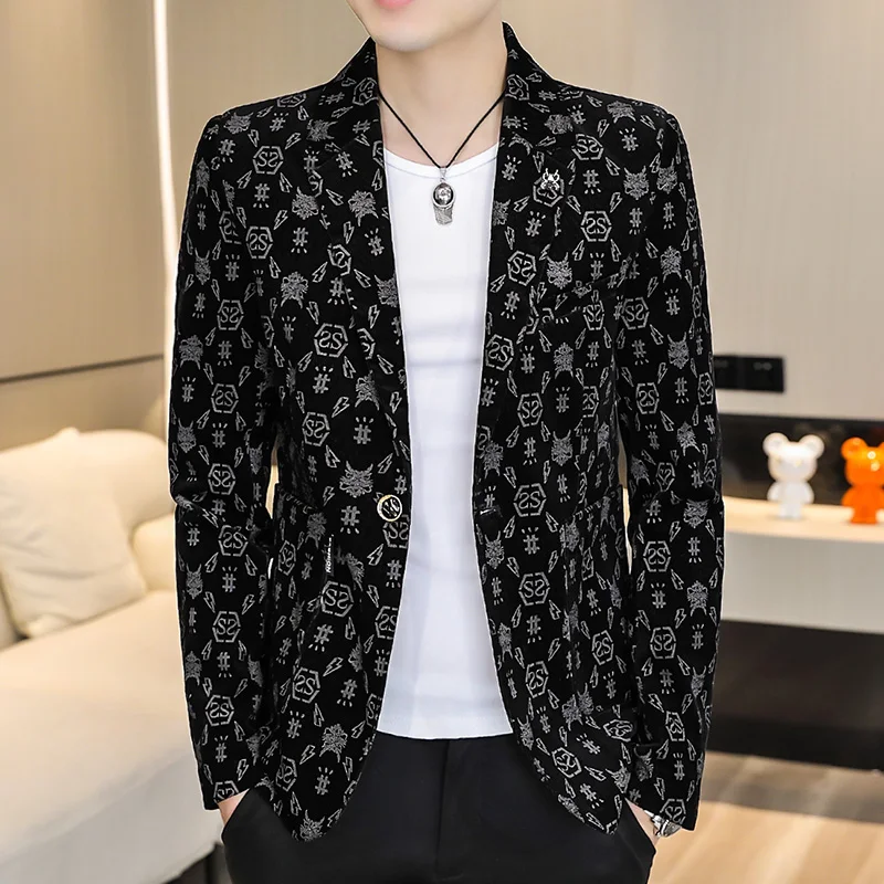 High Quality New Fashion Handsome Corduroy Suit Men\'s Youth Slim Suit Formal Wear Smart Casual  Four Seasons  Blazers  Acetate