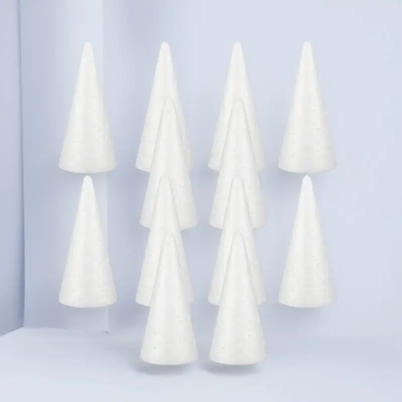 

12Pcs 10cm White Foam Cones DIY Craft Accessories for Handmade Winter Christmas Flower Arrangement Cone