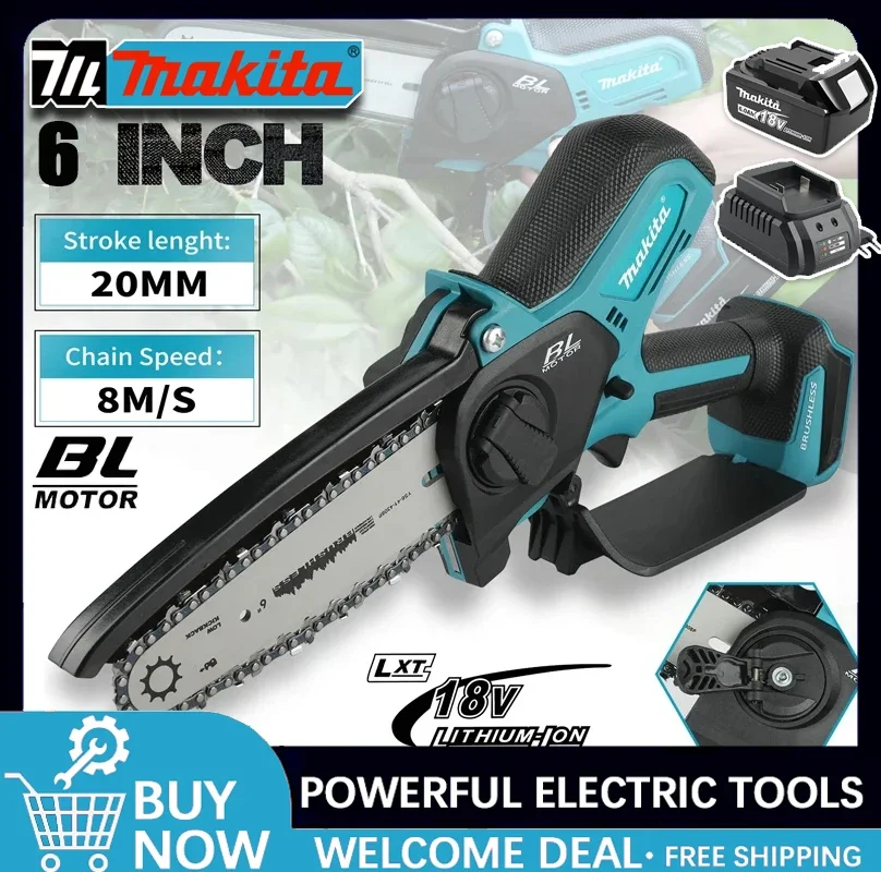 Scie à chaîne sans fil Makita 18V pour le travail du bois avec une petite scie électrique portative de 6 pouces, mini scie à chaîne portable