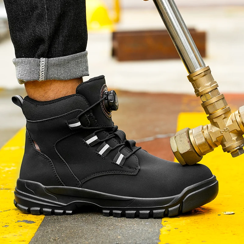 Rotating Button Work Shoes for Men Anti Puncture Protective Boots Sneakers Waterproof Work Safety Shoes Non Slip Steel Toe Shoes
