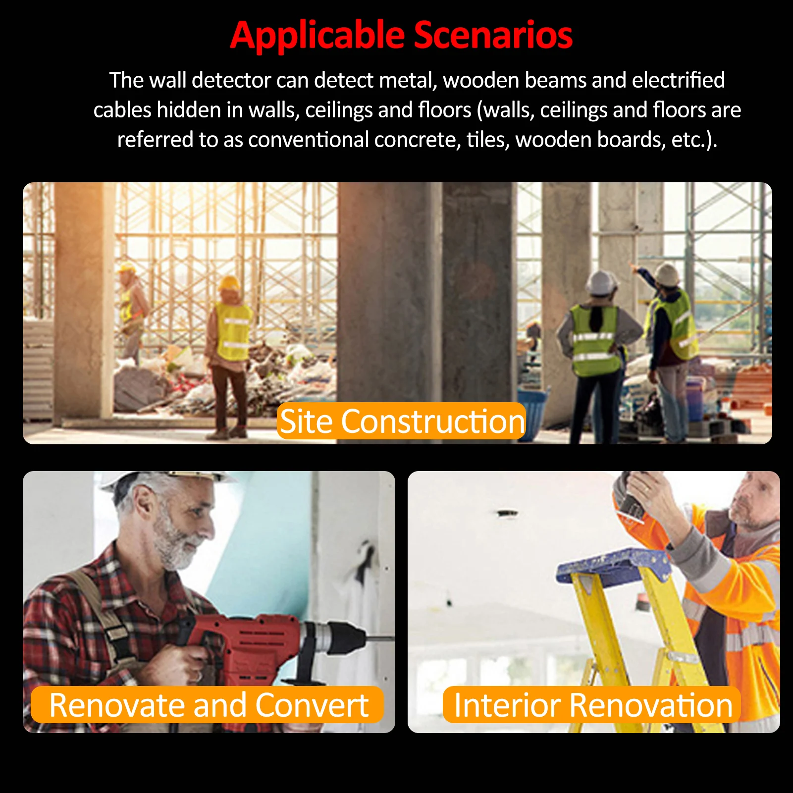 Detector de Parede Multifuncional com 5 Modos e 2 Funções, Stud Finder, Scanner de Parede, Studs, Madeira, Metal, Fios, Detecção, 7 em 1