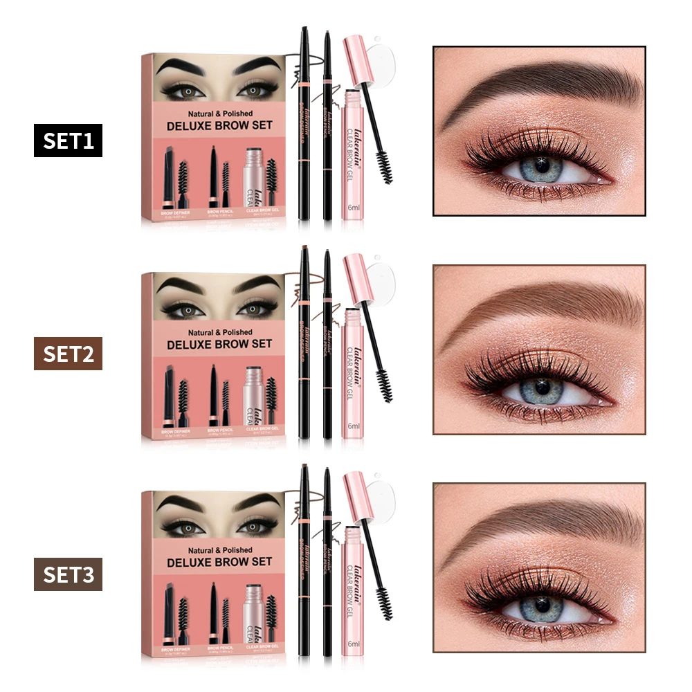 Zestaw do brwi: automatyczna kredka i żel, dwustronna, długotrwała, naturalna, wodoodporna, ultra cienka, trójkątna kredka do makijażu brwi.