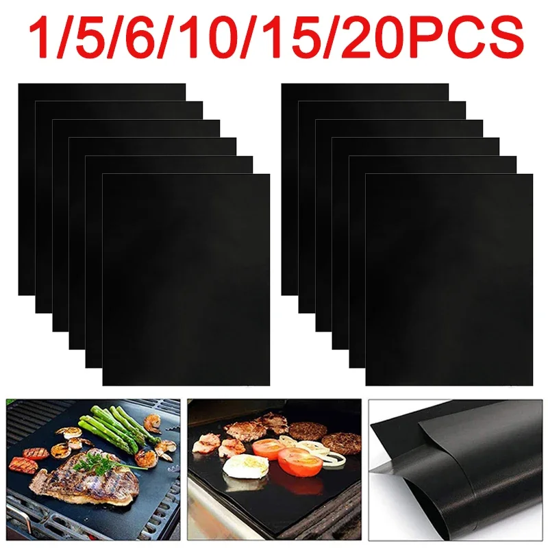 1/5/6/10/20pcs Reusable Non-Stick BBQ Grill Mats Baking Mat Outdoor Cooking Grilling Sheet Heat Resistance Oven Baking Pad Sheet