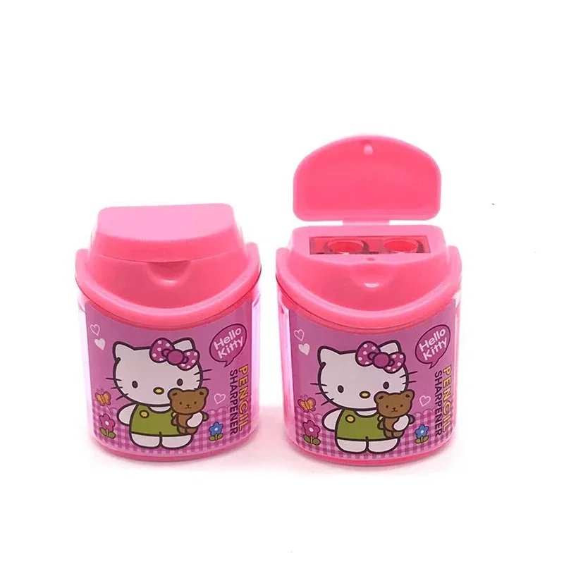 Imagem -06 - Sanrio Double-hole Lápis Sharpener Kawaii Olá Kitty Sharpener Estudante Papelaria Material Escolar Atacado 24 Pcs